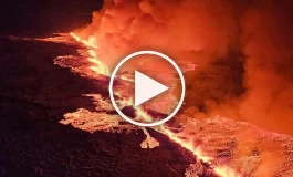 (ویدئو) لحظه دیدنی خروج مواد مذاب از دل زمین